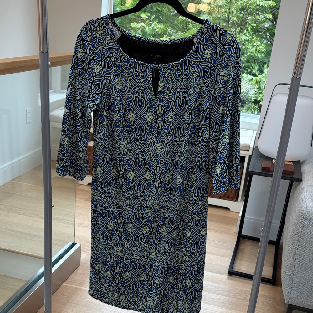 Laundry By Shelli Segal Blue and Black Long Sleeve Dress